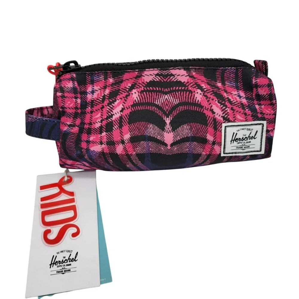 Herschel Kids Pencil Case Pink Plaid With Zippered Compartment & Handle